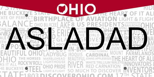 ASLADAD Ohio License Plate