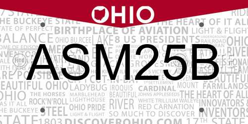 ASM25B Ohio License Plate