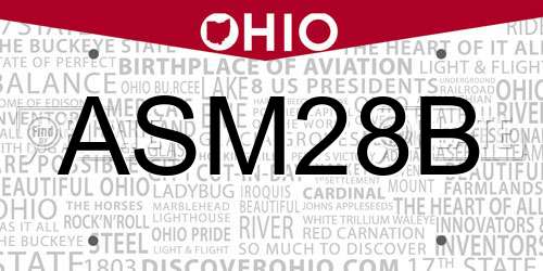 ASM28B Ohio License Plate