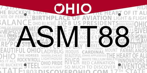 ASMT88 Ohio License Plate