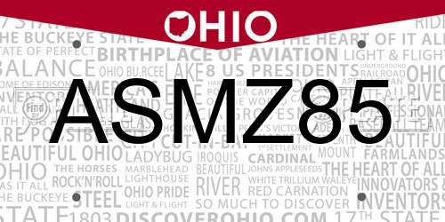 ASMZ85 Ohio License Plate