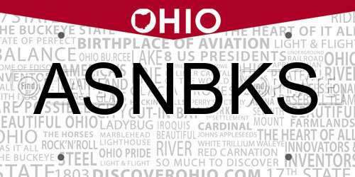 ASNBKS Ohio License Plate