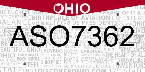 ASO7362 Ohio License Plate