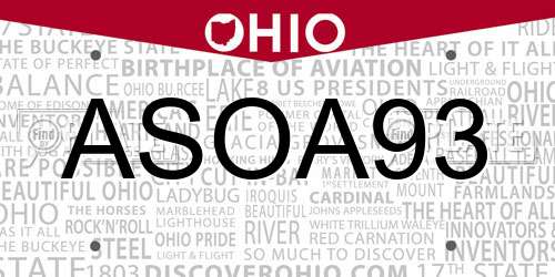 ASOA93 Ohio License Plate