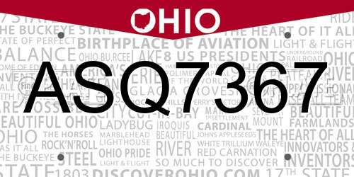 ASQ7367 Ohio License Plate