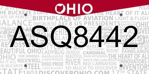 ASQ8442 Ohio License Plate