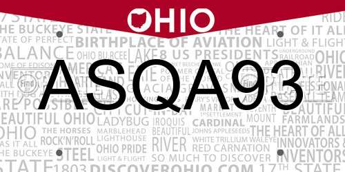 ASQA93 Ohio License Plate