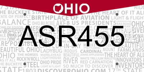 ASR455 Ohio License Plate