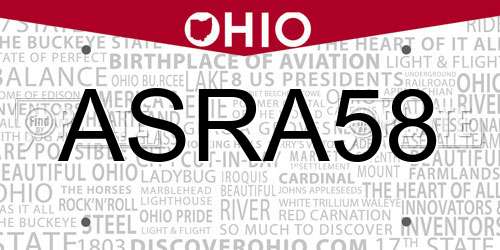 ASRA58 Ohio License Plate