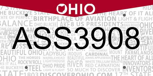 ASS3908 Ohio License Plate