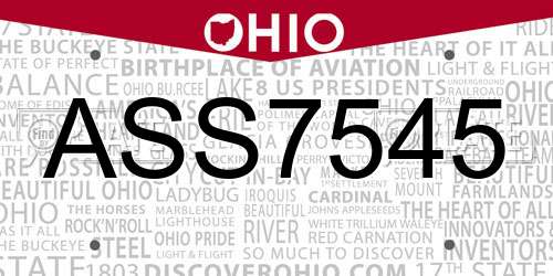 ASS7545 Ohio License Plate