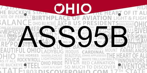 ASS95B Ohio License Plate