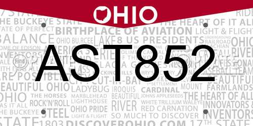 AST852 Ohio License Plate