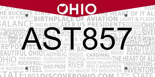 AST857 Ohio License Plate
