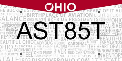 AST85T Ohio License Plate