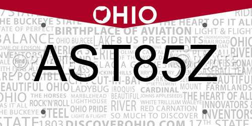 AST85Z Ohio License Plate