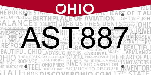AST887 Ohio License Plate