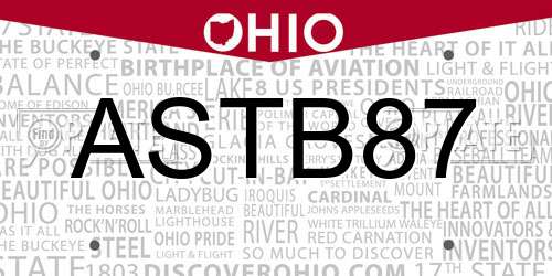 ASTB87 Ohio License Plate