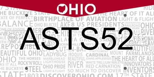 ASTS52 Ohio License Plate