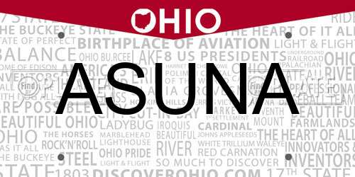 ASUNA Ohio License Plate