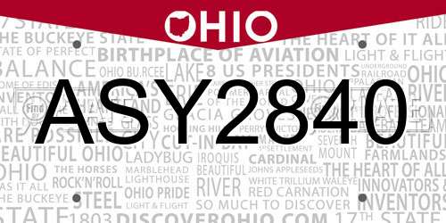 ASY2840 Ohio License Plate