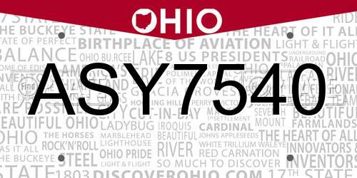 ASY7540 Ohio License Plate