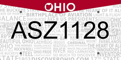 ASZ1128 Ohio License Plate