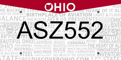 ASZ552 Ohio License Plate