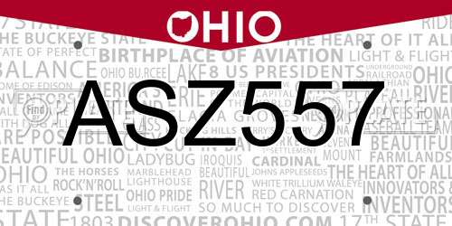 ASZ557 Ohio License Plate
