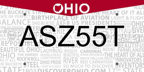 ASZ55T Ohio License Plate