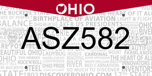 ASZ582 Ohio License Plate