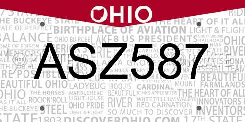 ASZ587 Ohio License Plate