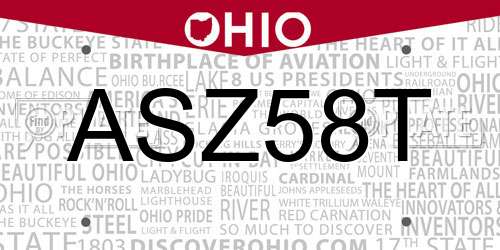 ASZ58T Ohio License Plate