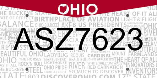 ASZ7623 Ohio License Plate