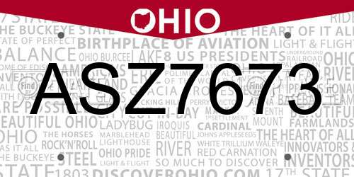 ASZ7673 Ohio License Plate