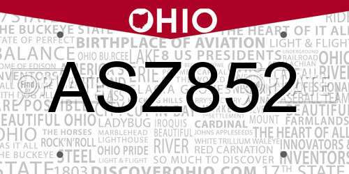 ASZ852 Ohio License Plate