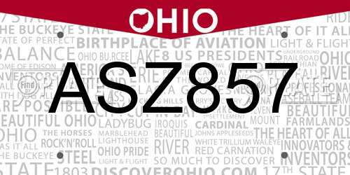 ASZ857 Ohio License Plate