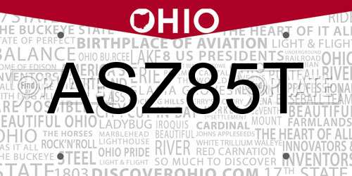 ASZ85T Ohio License Plate