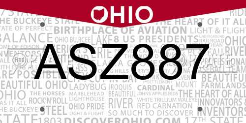 ASZ887 Ohio License Plate