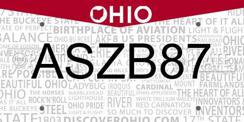 ASZB87 Ohio License Plate