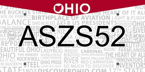 ASZS52 Ohio License Plate