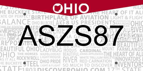 ASZS87 Ohio License Plate