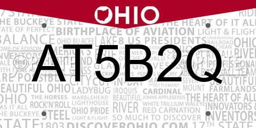 AT5B2Q Ohio License Plate