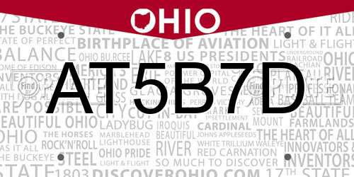 AT5B7D Ohio License Plate