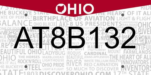 AT8B132 Ohio License Plate