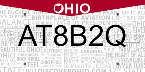 AT8B2Q Ohio License Plate