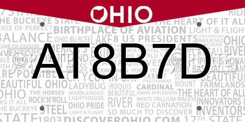 AT8B7D Ohio License Plate