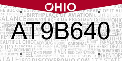 AT9B640 Ohio License Plate