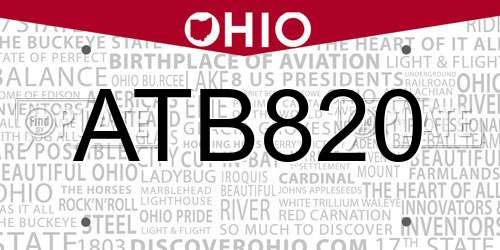ATB820 Ohio License Plate