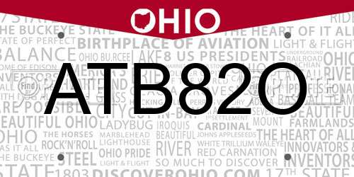 ATB82O Ohio License Plate